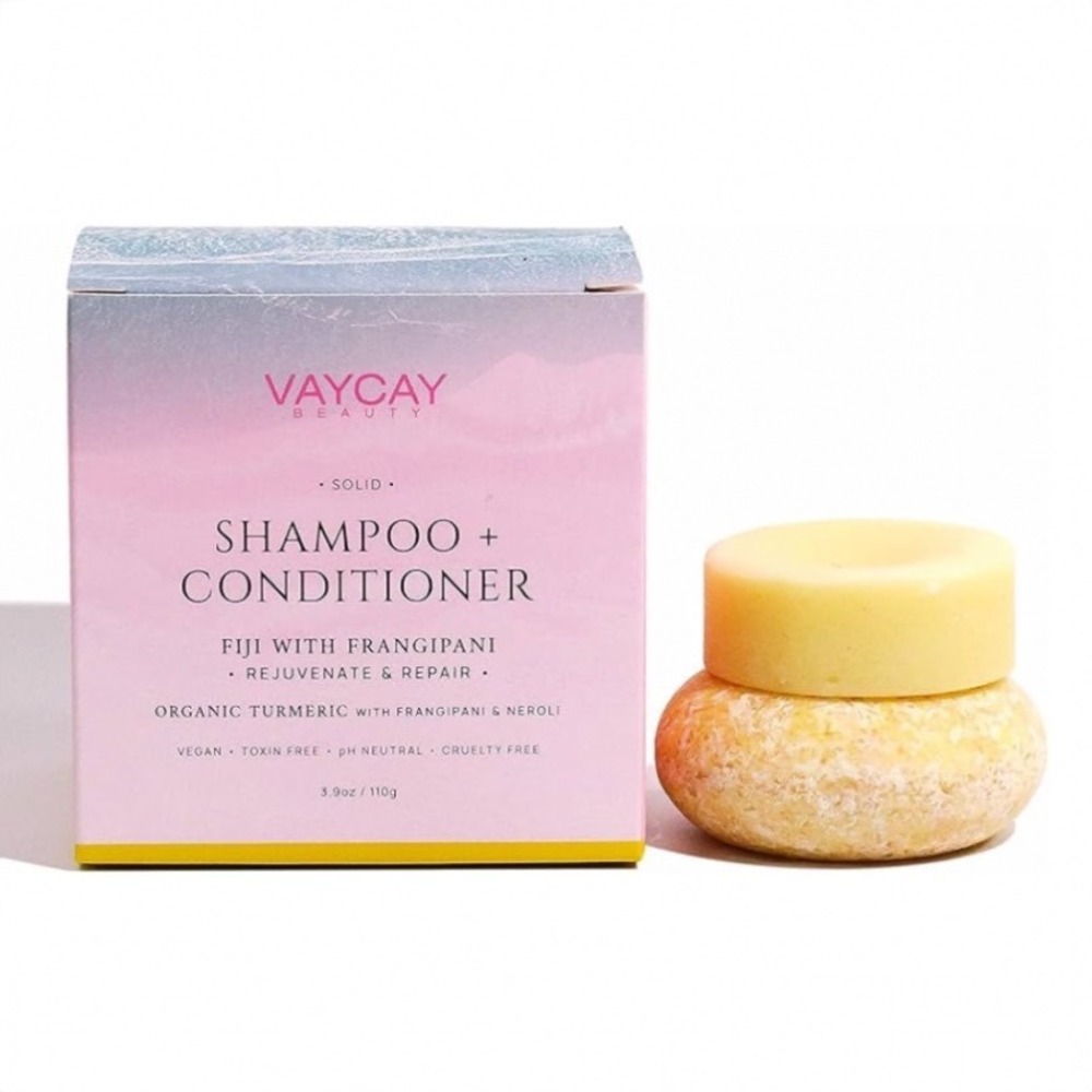 Vaycay Beauty Solid Shampoo and Conditioner Bar Fiji Frangipani Organic Turmeric